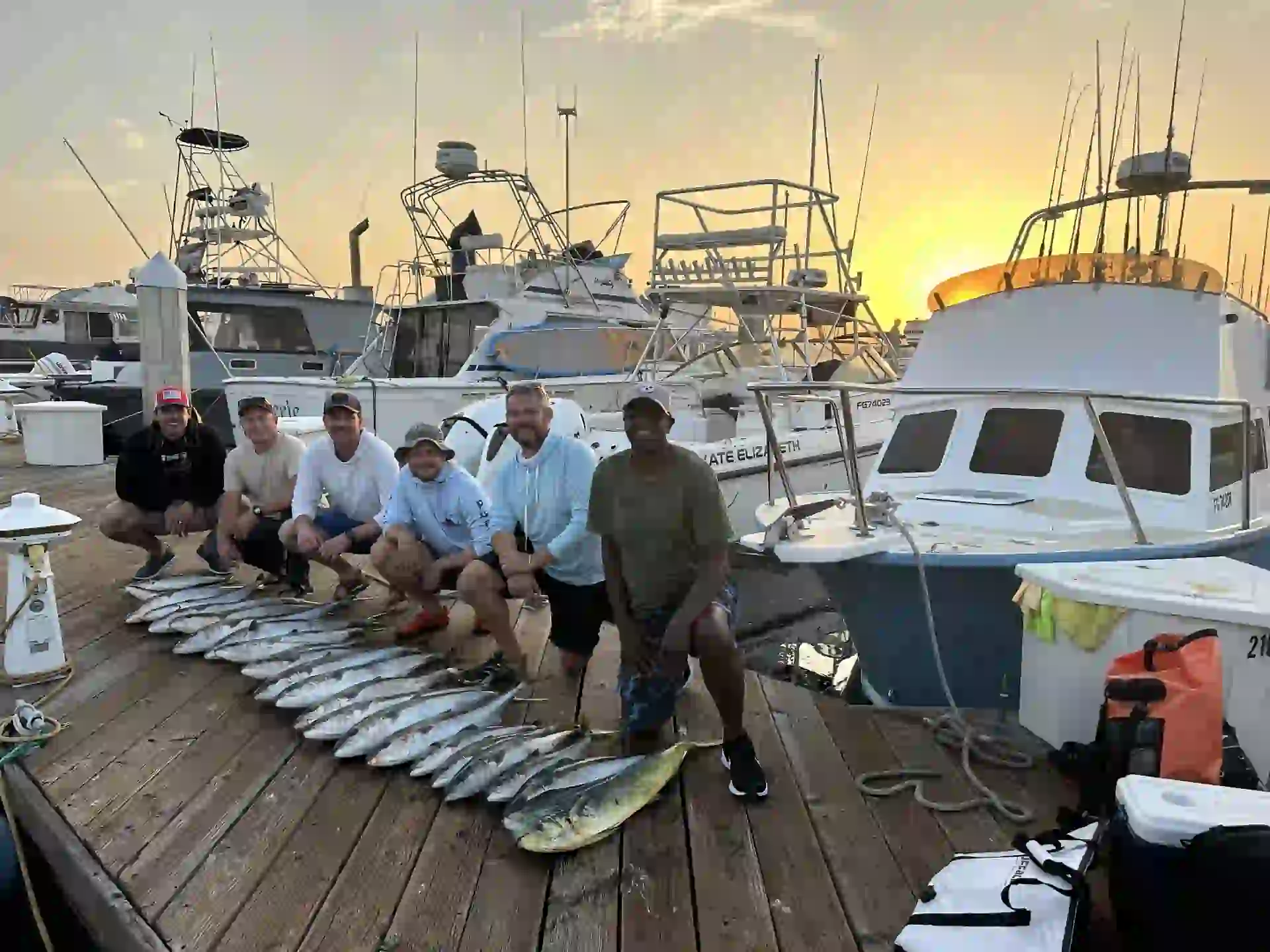 Anglers on the deck of the Kate Elizabeth with a bluefin tuna caught offshore of San Diego