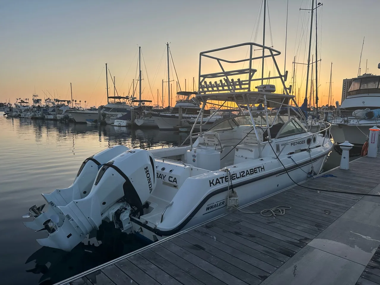 The Kate Elizabeth, a Boston Whaler 285 Conquest sportfishing boat operated by Fernandez Charters out of Mission Bay, San Diego