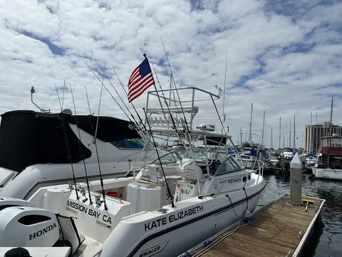 Transom of the Kate Elizabeth with her twin Honda outboards.