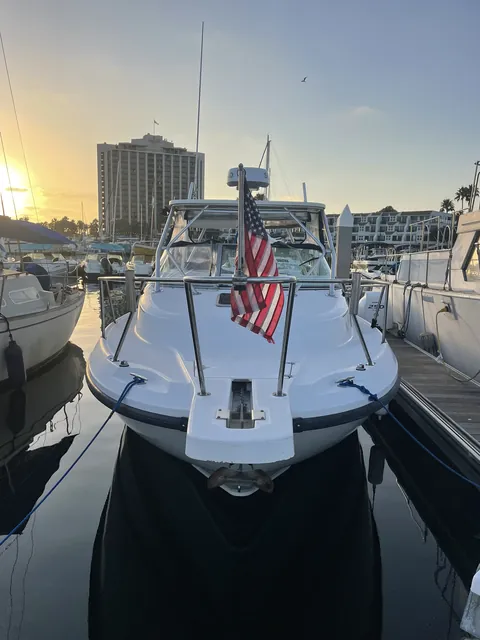 American flag flying over the bow before an early departure.