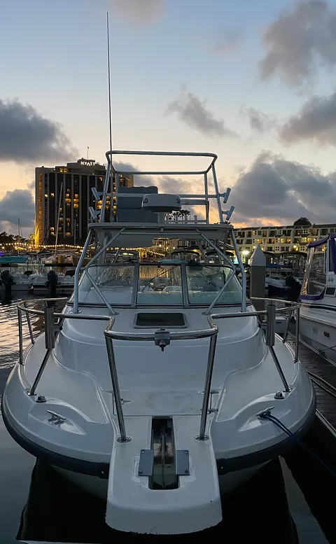 Bow-on view of the Kate Elizabeth at dawn in Mission Bay.
